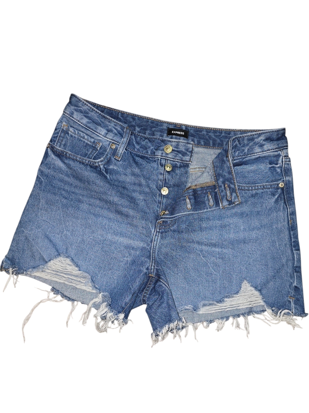EXPRESS Boyfriend Midi Mid-Rise Jean Shorts - Size 12